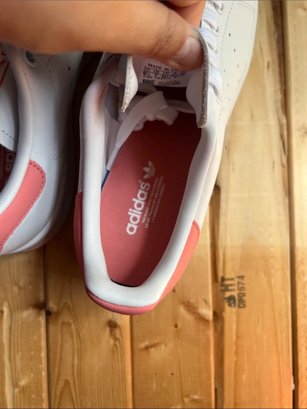 adidas Women’s White Sneakers with Pink Heel